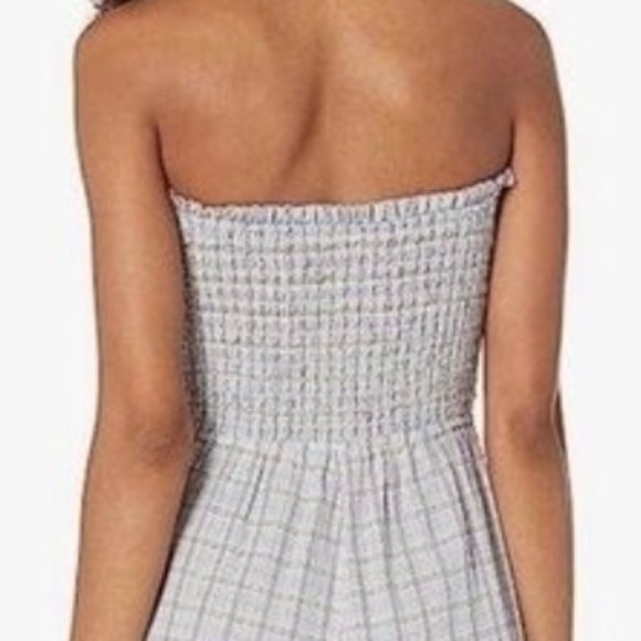 BCBG Generation Sz S Adorable Smocked Strapless Jumpsuit Blue Plaid - Picture 4 of 4
